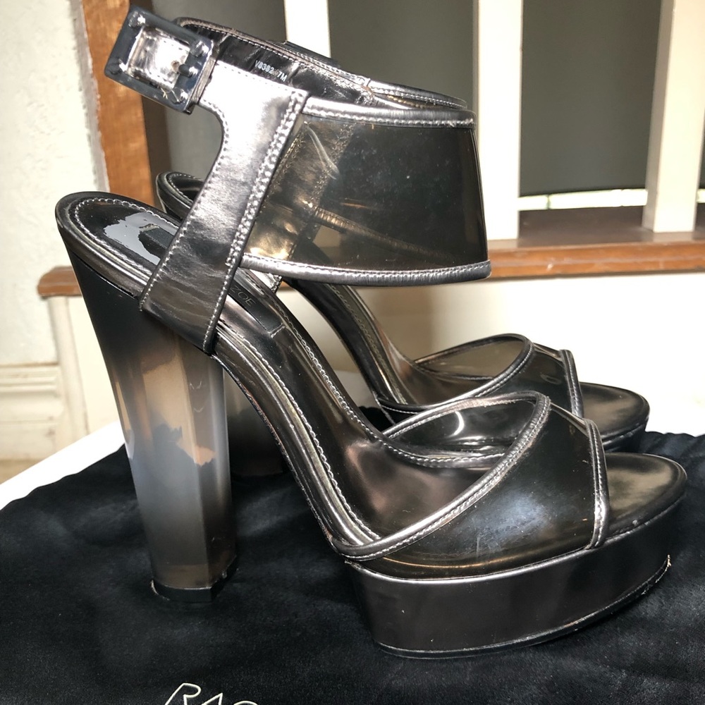 Rachel Zoe silver metallic platform heels